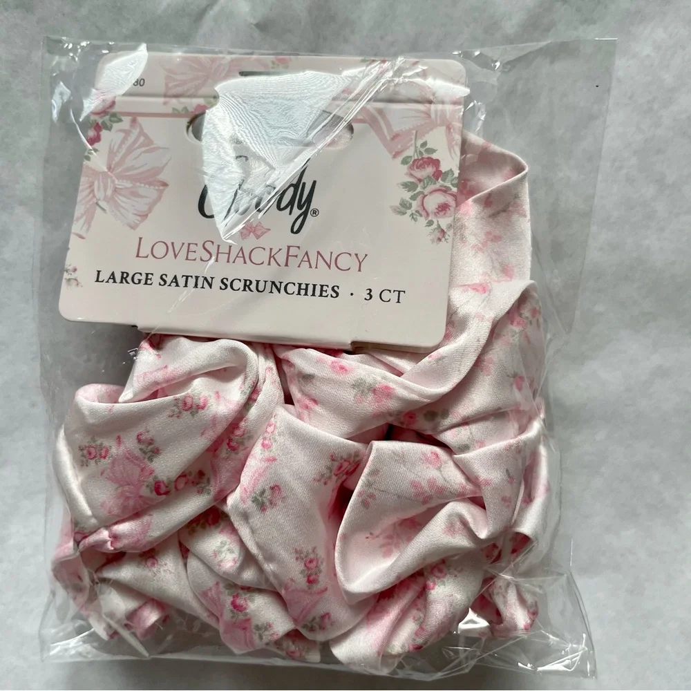LOVESHACKFANCY Goody Pink Satin Scrunchies 3pc